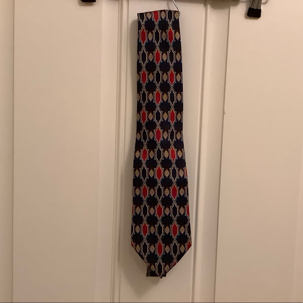 Christian Dior 100% Silk designer Gravate Blue Red & Yellow Tie Classic pattern - Picture 6 of 8
